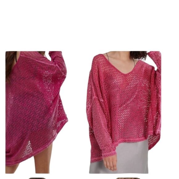 - Free people mesh oversized V neck top - Picture 1 of 8